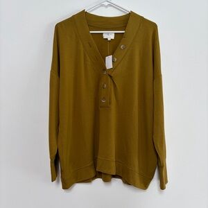 Lou & Grey Vneck Signature Soft Sweatshirt XL Olive Green Mustard NWT